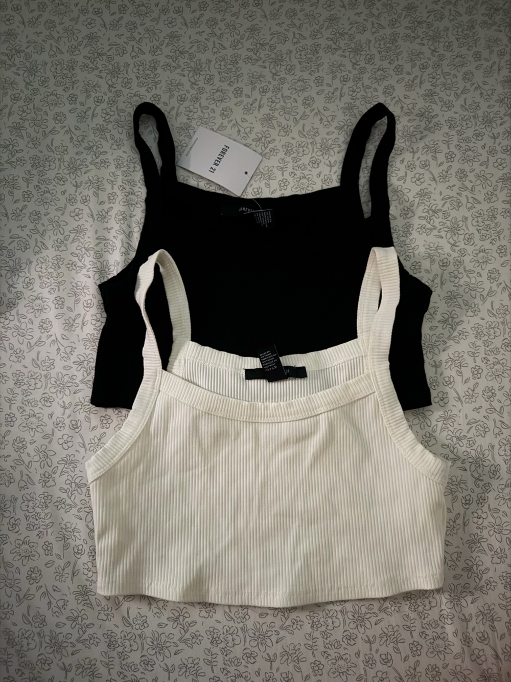 Forever 21 Black & White Ribbed Tank Tops - Set of 2